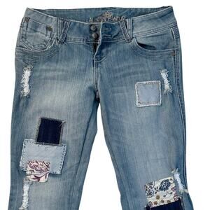Almost Famous Y2K Patchwork Jeans Flare Distressed Indie Boho Festival 42001
